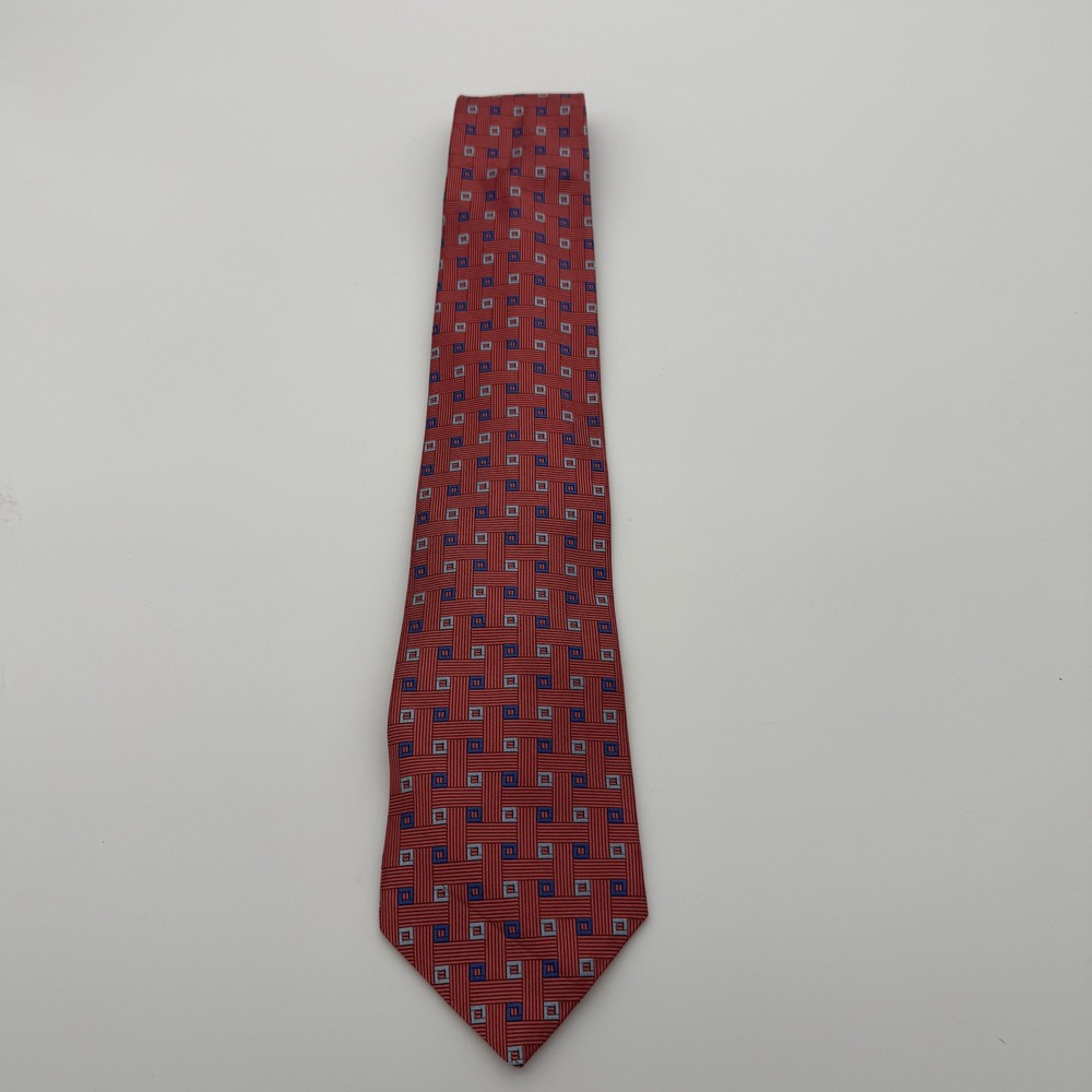 Brooks Brothers 346 Mens Red Geometric Basketweave Silk Tie Stain Resistant USA
